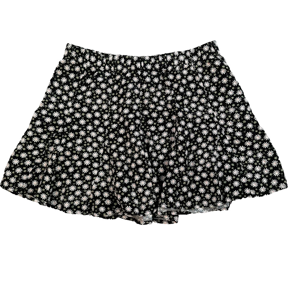 Belle du Jour Girls Skirt Size Large Black White Daisy Twirl Swing Elastic Waist
